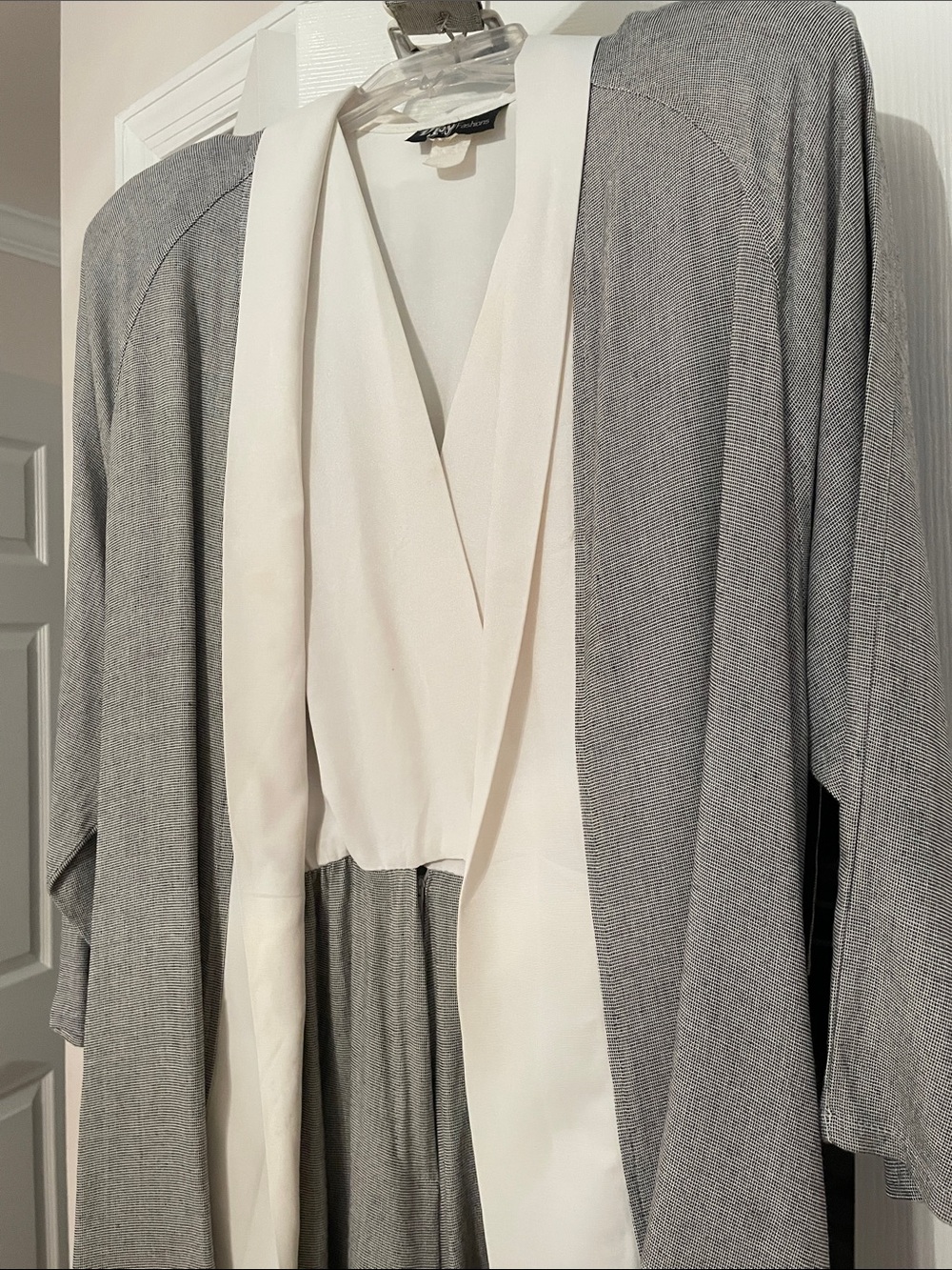 Dawn Joy Fashions Two-Tone Gray and White Draped Open Front Romper Set